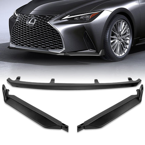For 2021-2025 Lexus IS300 IS350 Base V-Style Matt Black Front Bumper Spoiler Lip + 31" x 4" Universal Black Car side Skirt Rocker Splitters Diffuser Winglet Wind  5pcs