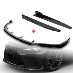 For 2021-2025 Lexus IS350 IS500 F-Sport V-Style Painted Black Front Bumper Lip + 31"x4" Universal Painted Black Side Skirt Rocker Splitters Diffuser Winglet Wind  5pcs
