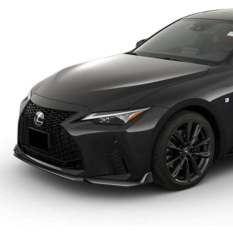 For 2021-2025 Lexus IS350 IS500 F-Sport V-Style Painted Black Front Bumper Lip + 31"x4" Universal Painted Black Side Skirt Rocker Splitters Diffuser Winglet Wind  5pcs