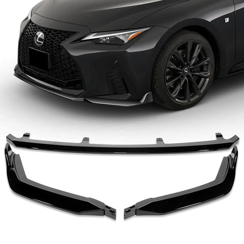 For 2021-2025 Lexus IS350 IS500 F-Sport V-Style Painted Black Front Bumper Lip + 31"x4" Universal Painted Black Side Skirt Rocker Splitters Diffuser Winglet Wind  5pcs