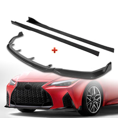 For 2021-2025 Lexus IS350 IS500 F-Sport V-Style Carbon Painted Front Bumper Lip + 59" x 4" Universal Carbon Look Side Skirt Extension Rocker Splitters Lip 9pcs