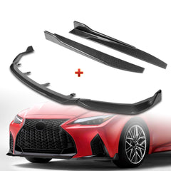 For 2021-2025 Lexus IS350 IS500 F-Sport V-Style Carbon Painted Front Bumper Lip + 31"x4" Universal Carbon Style Side Skirt Rocker Splitters Diffuser Winglet Wind  5pcs