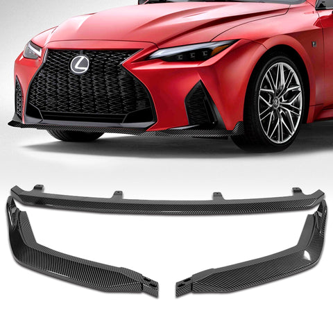 For 2021-2025 Lexus IS350 IS500 F-Sport V-Style Carbon Painted Front Bumper Lip + 31"x4" Universal Carbon Style Side Skirt Rocker Splitters Diffuser Winglet Wind  5pcs