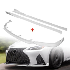 For 2021-2025 Lexus IS350 IS500 F-Sport V-Style Painted White Front Bumper Lip  + 86" x 4" Universal Painted White Side Skirt Extension Rocker Splitters Lip 9pcs