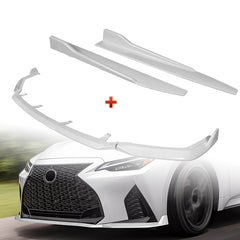 For 2021-2025 Lexus IS350 IS500 F-Sport V-Style Painted White Front Bumper Lip + 31"x4" Universal Painted White Side Skirt Rocker Splitters Diffuser Winglet Wind  5pcs