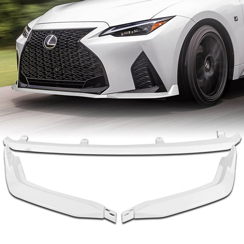 For 2021-2025 Lexus IS350 IS500 F-Sport V-Style Painted White Front Bumper Lip + 31"x4" Universal Painted White Side Skirt Rocker Splitters Diffuser Winglet Wind  5pcs