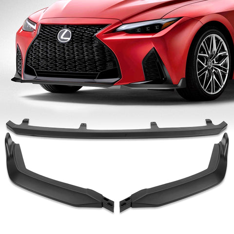 For 2021-2025 Lexus IS350 IS500 F-Sport V-Style Black Front Bumper Spoiler Lip + 86" x 4" Universal Black Side Skirt Extension Rocker Splitters Diffuser Lip 9pcs