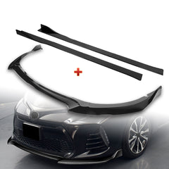 For 2017-2019 Corolla SE XSE GT-Style Painted Black Front Bumper Spoiler Lip + 86" x 4" Universal Painted Black Side Skirt Extension Rocker Splitters Lip 9pcs