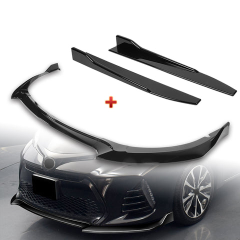 For 2017-2019 Corolla SE XSE GT-Style Painted Black Front Bumper Spoiler Lip + 31"x4" Universal Painted Black Side Skirt Rocker Splitters Diffuser Winglet Wind  5pcs