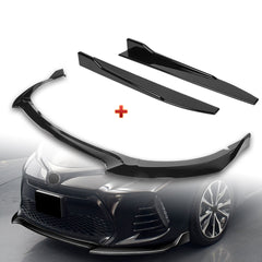For 2017-2019 Corolla SE XSE GT-Style Painted Black Front Bumper Spoiler Lip + 31"x4" Universal Painted Black Side Skirt Rocker Splitters Diffuser Winglet Wind  5pcs