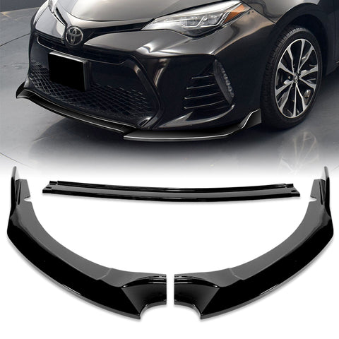 For 2017-2019 Corolla SE XSE GT-Style Painted Black Front Bumper Spoiler Lip + 31"x4" Universal Painted Black Side Skirt Rocker Splitters Diffuser Winglet Wind  5pcs