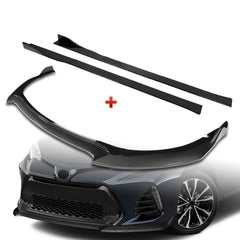 For 2017-2019 Corolla SE XSE GT-Style Carbon Painted Front Bumper Spoiler Lip + 86" x 4" Universal Carbon Look Side Skirt Extension Rocker Splitters Lip 9pcs