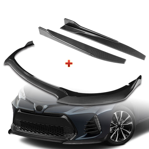 For 2017-2019 Corolla SE XSE GT-Style Carbon Painted Front Bumper Spoiler Lip  + 31"x4" Universal Carbon Style Side Skirt Rocker Splitters Diffuser Winglet Wind  5pcs