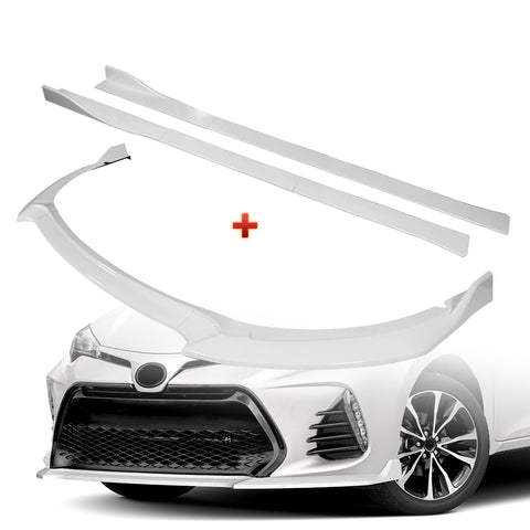 For 2017-2019 Corolla SE XSE GT-Style Painted White Front Bumper Spoiler Lip  + 86" x 4" Universal Painted White Side Skirt Extension Rocker Splitters Lip 9pcs