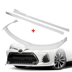 For 2017-2019 Corolla SE XSE GT-Style Painted White Front Bumper Spoiler Lip  + 86" x 4" Universal Painted White Side Skirt Extension Rocker Splitters Lip 9pcs