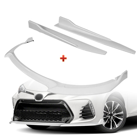For 2017-2019 Corolla SE XSE GT-Style Painted White Front Bumper Spoiler Lip + 31"x4" Universal Painted White Side Skirt Rocker Splitters Diffuser Winglet Wind  5pcs