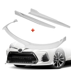 For 2017-2019 Corolla SE XSE GT-Style Painted White Front Bumper Spoiler Lip + 31"x4" Universal Painted White Side Skirt Rocker Splitters Diffuser Winglet Wind  5pcs