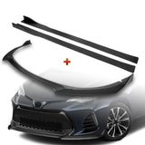 For 2017-2019 Toyota Corolla SE XSE GT-Style Matt Black Front Bumper Spoiler Lip + 86" x 4" Universal Black Side Skirt Extension Rocker Splitters Diffuser Lip 9pcs