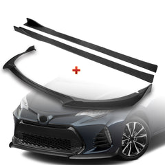 For 2017-2019 Toyota Corolla SE XSE GT-Style Matt Black Front Bumper Spoiler Lip + 86" x 4" Universal Black Side Skirt Extension Rocker Splitters Diffuser Lip 9pcs