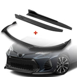For 2017-2019 Toyota Corolla SE XSE GT-Style Matt Black Front Bumper Spoiler Lip + 31" x 4" Universal Black Car side Skirt Rocker Splitters Diffuser Winglet Wind  5pcs