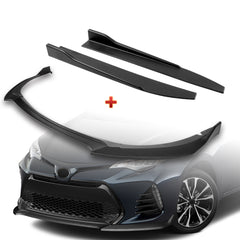 For 2017-2019 Toyota Corolla SE XSE GT-Style Matt Black Front Bumper Spoiler Lip + 31" x 4" Universal Black Car side Skirt Rocker Splitters Diffuser Winglet Wind  5pcs