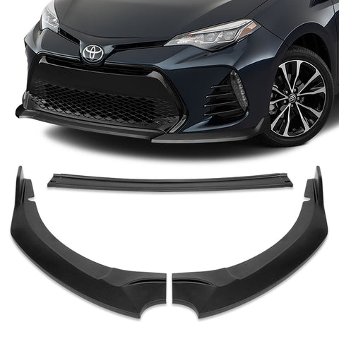 For 2017-2019 Toyota Corolla SE XSE GT-Style Matt Black Front Bumper Spoiler Lip + 86" x 4" Universal Black Side Skirt Extension Rocker Splitters Diffuser Lip 9pcs