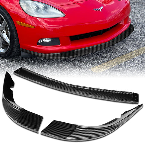 For 2005-2013 Corvette C6 ZR1-Style Base Carbon Painted Front Bumper Spoiler Lip  3pcs