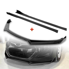 For 2011-2013 Hyundai Elantra Sedan Painted Black Front Bumper Body Spoiler Lip + 86" x 4" Universal Painted Black Side Skirt Extension Rocker Splitters Lip 9pcs