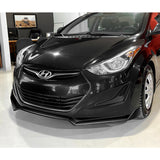 For 2011-2013 Hyundai Elantra Sedan Painted Black Front Bumper Body Spoiler Lip + 86" x 4" Universal Painted Black Side Skirt Extension Rocker Splitters Lip 9pcs