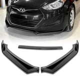 For 2011-2013 Hyundai Elantra Sedan Painted Black Front Bumper Body Spoiler Lip + 86" x 4" Universal Painted Black Side Skirt Extension Rocker Splitters Lip 9pcs