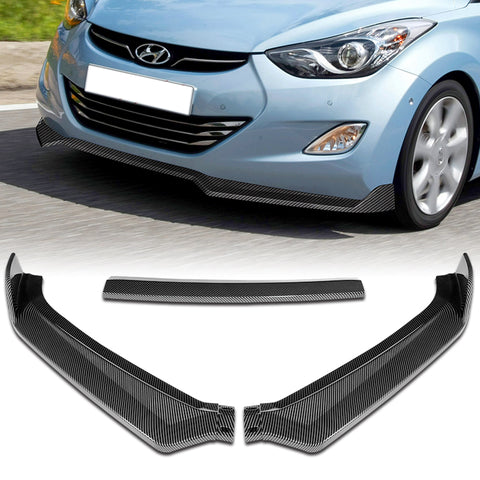 For 2011-2013 Hyundai Elantra Sedan Carbon Painted Front Bumper Body Spoiler Lip + 86" x 4" Universal Carbon Look Side Skirt Extension Rocker Splitters Lip 9pcs
