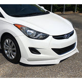 For 2011-2013 Hyundai Elantra Sedan Painted White Front Bumper Body Spoiler Lip + 31"x4" Universal Painted White Side Skirt Rocker Splitters Diffuser Winglet Wind  5pcs
