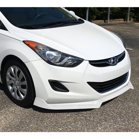 For 2011-2013 Hyundai Elantra Sedan Painted White Front Bumper Body Spoiler Lip + 31"x4" Universal Painted White Side Skirt Rocker Splitters Diffuser Winglet Wind  5pcs