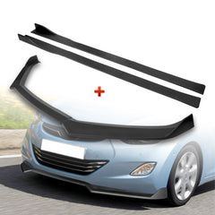 For 2011-2013 Hyundai Elantra Sedan Matt Black Front Bumper Spoiler Splitter Lip + 86" x 4" Universal Black Side Skirt Extension Rocker Splitters Diffuser Lip 9pcs