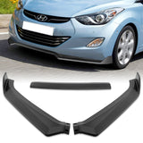 For 2011-2013 Hyundai Elantra Sedan Matt Black Front Bumper Spoiler Splitter Lip + 86" x 4" Universal Black Side Skirt Extension Rocker Splitters Diffuser Lip 9pcs