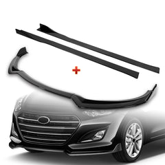 For 2013-2017 Hyundai Elantra GT Hatchback Painted BLK Front Bumper Spoiler Lip + 86" x 4" Universal Painted Black Side Skirt Extension Rocker Splitters Lip  9pcs