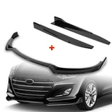 For 2013-2017 Hyundai Elantra GT Hatchback Painted BLK Front Bumper Spoiler Lip + 31"x4" Universal Painted Black Side Skirt Rocker Splitters Diffuser Winglet Wind  5pcs