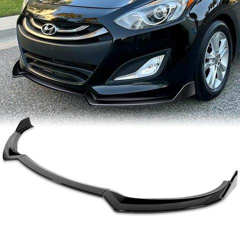 For 2013-2017 Hyundai Elantra GT Hatchback Painted BLK Front Bumper Spoiler Lip + 86" x 4" Universal Painted Black Side Skirt Extension Rocker Splitters Lip  9pcs