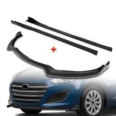 For 2013-17 Hyundai Elantra GT Hatchback Carbon Painted Front Bumper Spoiler Lip + 86" x 4" Universal Carbon Look Side Skirt Extension Rocker Splitters Lip 9pcs