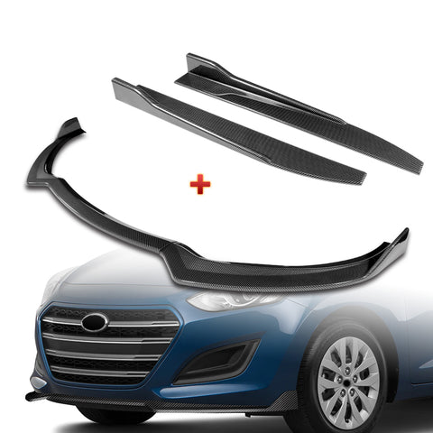 For 2013-17 Hyundai Elantra GT Hatchback Carbon Painted Front Bumper Spoiler Lip + 31"x4" Universal Carbon Style Side Skirt Rocker Splitters Diffuser Winglet Wind  5pcs