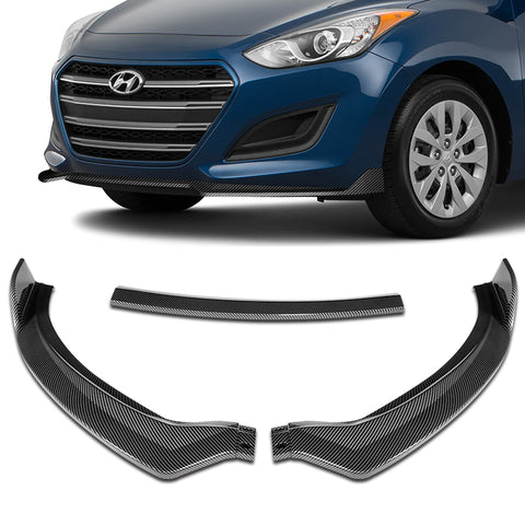 For 2013-17 Hyundai Elantra GT Hatchback Carbon Painted Front Bumper Spoiler Lip + 86" x 4" Universal Carbon Look Side Skirt Extension Rocker Splitters Lip 9pcs