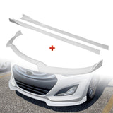 For 2013-17 Hyundai Elantra GT Hatchback Painted White Front Bumper Spoiler Lip + 86" x 4" Universal Painted White Side Skirt Extension Rocker Splitters Lip 9pcs