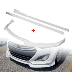 For 2013-17 Hyundai Elantra GT Hatchback Painted White Front Bumper Spoiler Lip + 86" x 4" Universal Painted White Side Skirt Extension Rocker Splitters Lip 9pcs