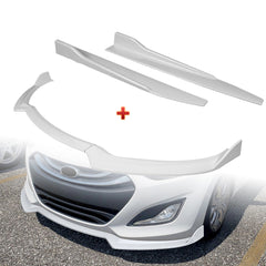 For 2013-17 Hyundai Elantra GT Hatchback Painted White Front Bumper Spoiler Lip + 31"x4" Universal Painted White Side Skirt Rocker Splitters Diffuser Winglet Wind  5pcs