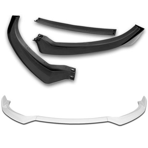 For 2013-17 Hyundai Elantra GT Hatchback Painted White Front Bumper Spoiler Lip + 31"x4" Universal Painted White Side Skirt Rocker Splitters Diffuser Winglet Wind  5pcs