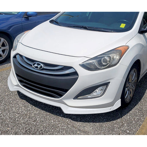 For 2013-17 Hyundai Elantra GT Hatchback Painted White Front Bumper Spoiler Lip + 31"x4" Universal Painted White Side Skirt Rocker Splitters Diffuser Winglet Wind  5pcs