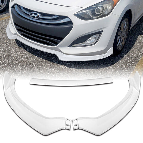 For 2013-17 Hyundai Elantra GT Hatchback Painted White Front Bumper Spoiler Lip + 31"x4" Universal Painted White Side Skirt Rocker Splitters Diffuser Winglet Wind  5pcs