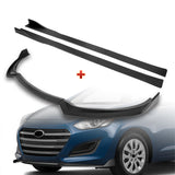 For 2013-2017 Hyundai Elantra GT Hatchback Matt Black Front Bumper Spoiler Lip + 86" x 4" Universal Black Side Skirt Extension Rocker Splitters Diffuser Lip 9pcs