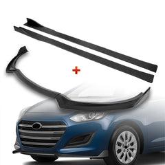 For 2013-2017 Hyundai Elantra GT Hatchback Matt Black Front Bumper Spoiler Lip + 86" x 4" Universal Black Side Skirt Extension Rocker Splitters Diffuser Lip 9pcs