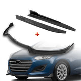 For 2013-2017 Hyundai Elantra GT Hatchback Matt Black Front Bumper Spoiler Lip + 31" x 4" Universal Black Car side Skirt Rocker Splitters Diffuser Winglet Wind  5pcs